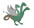 Three-headed Fire Breathing Dragon as Fabulous Medieval Character from Fairytale Vector Illustration