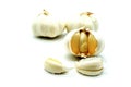 Three heads of garlic on a white background, isolate