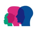 Three heads of a human child, mom, father. psychology of family relations