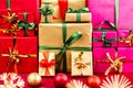 Three Heaps of Christmas Gifts Sorted by Color Royalty Free Stock Photo