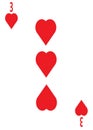 The three of hearts card in a regular 52 card poker playing deck