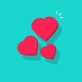 Three hearts flowing in air vector illustration, flat cartoon love hearts with passion emotion, decoration for