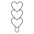 Three hearts ice cream icon, outline line style Royalty Free Stock Photo