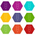 Three hearts ice cream icons set 9 vector Royalty Free Stock Photo