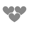 Three hearts, like gray icon. Love, feedback, friendship symbol.