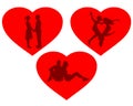 Three hearts with silhouettes