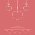 Three hearts on a string on a pink background. Love background. Love designs for greeting cards.