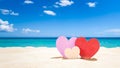 Three hearts on the summer beach - Family Vacation concept