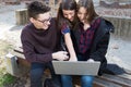 Three high school teenager students with laptop Royalty Free Stock Photo