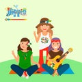 Three hippie girls and guitar