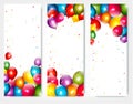 Three holiday birthday banners with balloons. Royalty Free Stock Photo