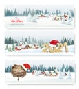 Three holiday christmas holiday landscape banners with Santa Hat. Vector Royalty Free Stock Photo