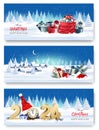 Three Holiday Christmas and New Year Banners with a Winter Village Landscape