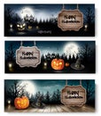 Three Holiday Halloween Banners with Pumpkins. Royalty Free Stock Photo