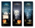 Three Holiday Halloween Banners with Pumpkins. Royalty Free Stock Photo