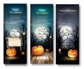 Three Holiday Halloween Banners with Pumpkins. Royalty Free Stock Photo