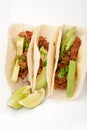 Three homemade soft tacos with ground meat Royalty Free Stock Photo