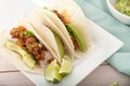 Three homemade soft tacos with ground meat Royalty Free Stock Photo