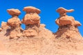 Three Hoodoo Rock pinnacles in Goblin Valley State Park Utah USA