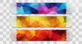 Three Horizontal Banners with Abstract Geometric Polygonal Patterns in Vibrant Colors on Transparent Background Royalty Free Stock Photo