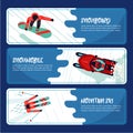 Winter sport. Horizontal banners with active people on a snow. Flat style Royalty Free Stock Photo