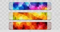 Three Horizontal Banners with Geometric Polygonal Patterns and Lace Edges on Transparent Background header Royalty Free Stock Photo