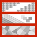 Three horizontal banners with gray triangles. Abstract banners of gray triangles. Royalty Free Stock Photo