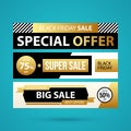 Three horizontal Black Friday banners in golden style