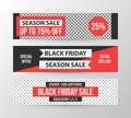 Three horizontal Black Friday banners in retro black and red style Royalty Free Stock Photo