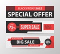 Three horizontal Black Friday banners in retro black and red style Royalty Free Stock Photo