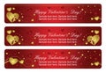 Three horizontal heart valentines banners