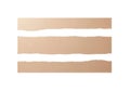 Three horizontal strips of torn brown cardboard paper isolated on white background Royalty Free Stock Photo