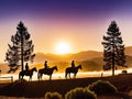 Three horses and riders framed by trees Royalty Free Stock Photo