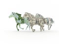 Three horses symbolizing currency racing together