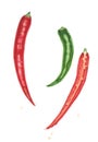 Three hot peppers, watercolor painting Royalty Free Stock Photo