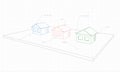 Drawing three houses three colors, on a plane, copybook sheet Royalty Free Stock Photo