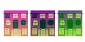 Three houses isolated violet colors Royalty Free Stock Photo