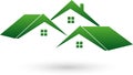 Three houses, roofs, real estate logo