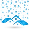 Three houses and snow, winter and house illustration Royalty Free Stock Photo