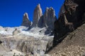 The three huge granite towers at the end of the W walk in Torres del Paine National Park Royalty Free Stock Photo