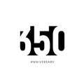 Three hundre fifty anniversary, minimalistic logo. Three hundred fiftieth years, 350th jubilee, greeting card. Birthday Royalty Free Stock Photo