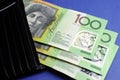 Three hundred Australian dollar notes with wallet Royalty Free Stock Photo