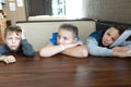 Three hungry children waiting food Royalty Free Stock Photo