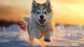 Three Husky Puppy in the Snow