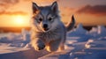 Three Husky Puppy in the Snow