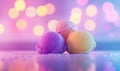 Three ice cream balls of different colors on a table Royalty Free Stock Photo