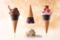 Three ice cream cone different tastes summer fun