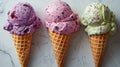 Three ice cream cones with different flavors Royalty Free Stock Photo