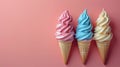 Three Ice Cream Cones on Pink Background Royalty Free Stock Photo