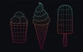Ice creams wireframe style set. Royalty Free Stock Photo